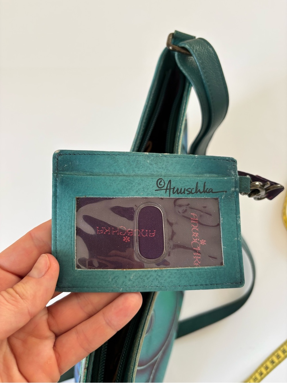 Anuschka Hobo Bag Purse Hand Painted Floral Peacock Leather Green Blue Artsy - Picture 10 of 12